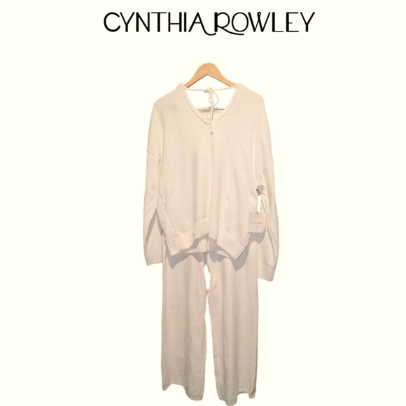 NWT Cynthia Rowley Sweater Lounge  XL Cream Hoodie Soft Cozy Wide Leg 2 … - Picture 1 of 10